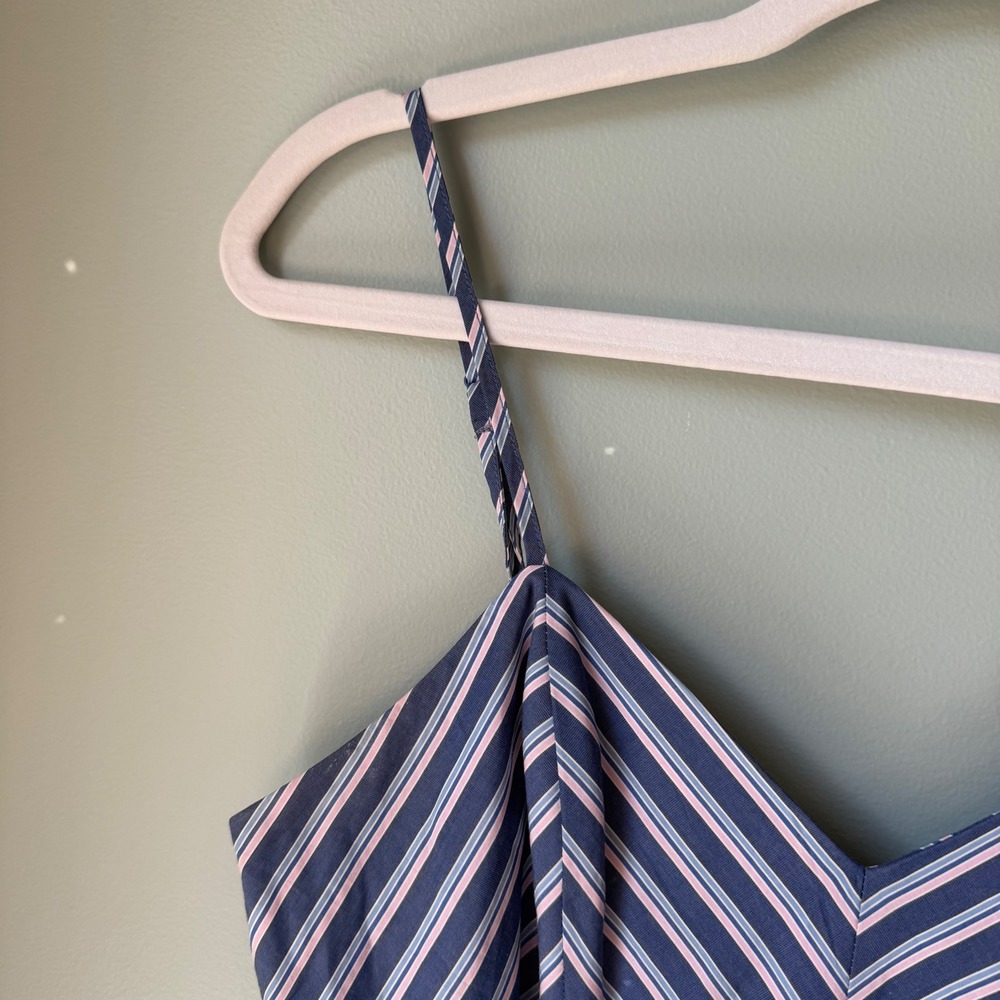 Parker Brooklyn Ruffle Mini Dress Blue Pink Stripe Belt Spaghetti Strap Size 4 - Picture 7 of 16